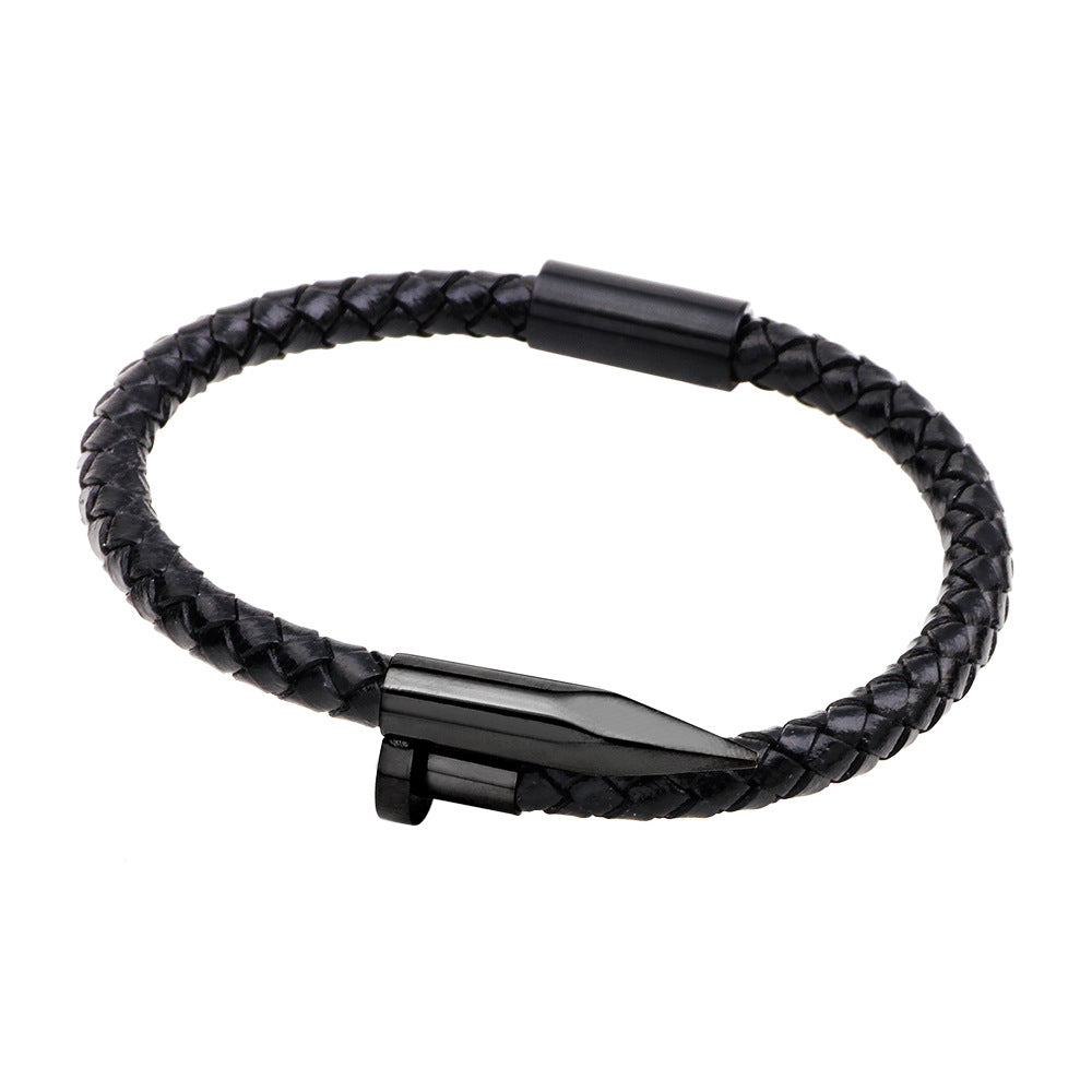 Wholesale Stainless Steel Nails Leather Bracelet